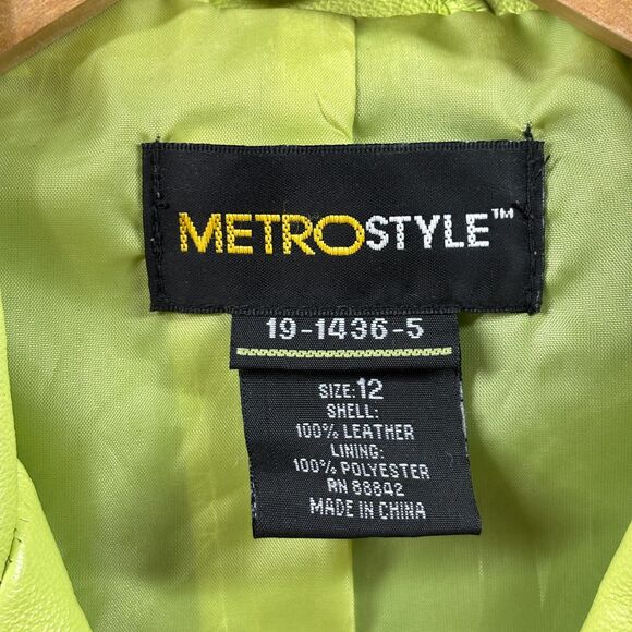 Metrostyle Women Vintage 90s Leather Suit Pants Jacket Ombre Lime Aqua Size 12 - Picture 11 of 12